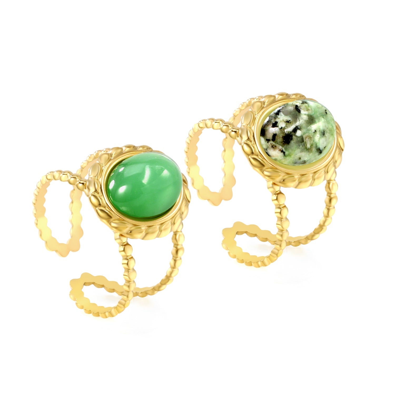 13.2*14.8mm Oval Chrysoprase/ Chrysoprase Fittings Open-end Ring Gold 8 asonjewelry