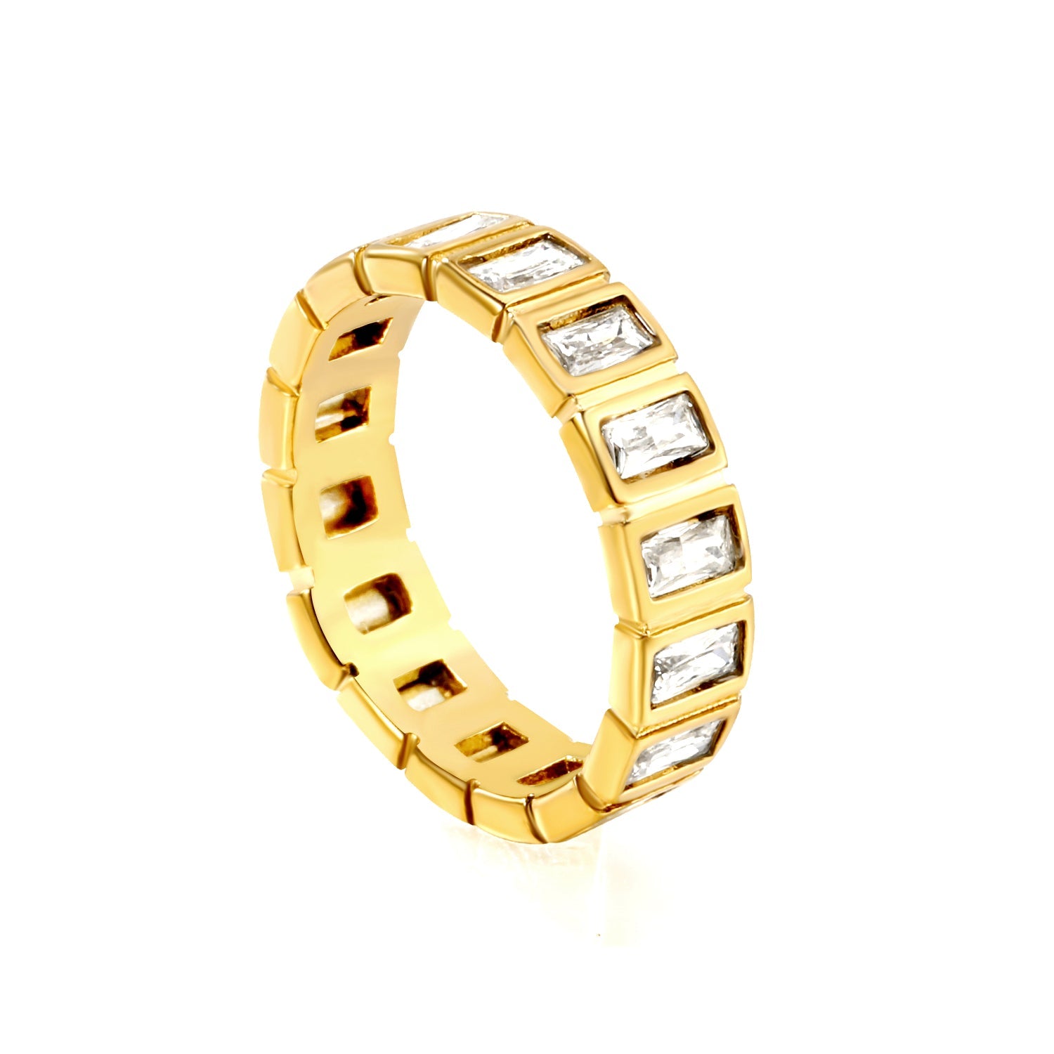 H5.4mm white zirconium ring with a forward facing band gold color asonjewelry