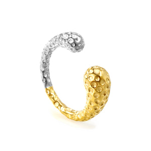 Two - Tone Gold - Silver Textured - Linked Open Ring