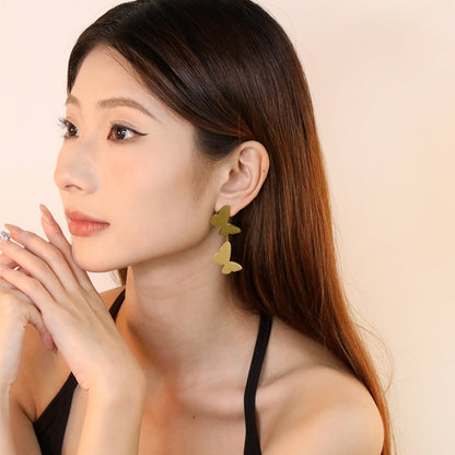 19.8*25mm Polished Swinging Tassel Butterfly Stud Earrings, Gold asonjewelry