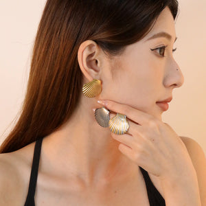 32.4*29.2mm Shell Stud Earrings Steel Gray/Two-Tone/Gold