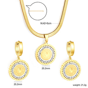 Round Disc Portrait Set Gold Earrings: 20.2mm Pendant: 20.2mm 3.2mm Push Chain 42+5cm