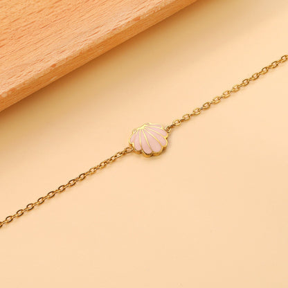 Shell with Pink Drip Oil*9.4*8.4 Bracelet 18+3cm asonjewelry