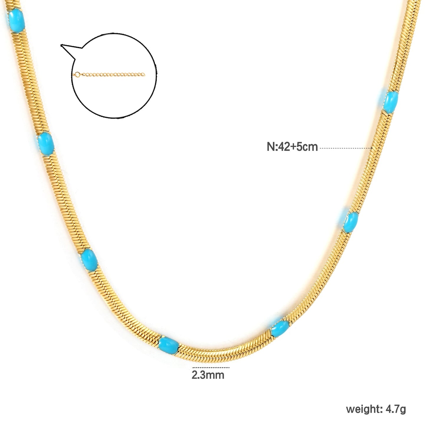 19 places front and back blue oil drop necklace 2.3mm*42+5cm asonjewelry