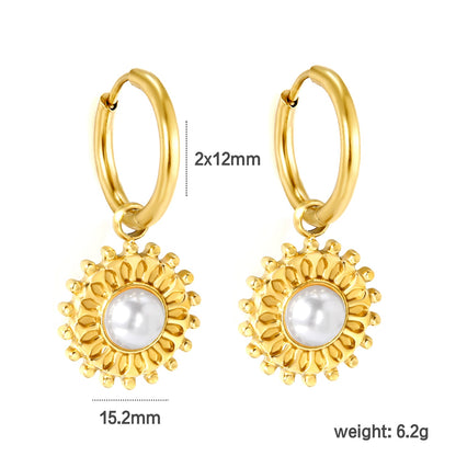 2*12mm I.D. earrings + 15.2mm round pattern face with imitation white pearl/pink crystal/tiger's eye stone fittings Gold color asonjewelry