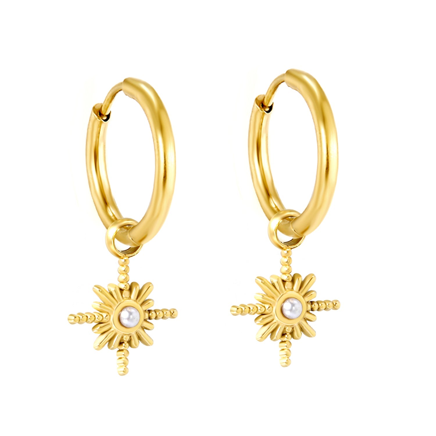 2*12mm I.D. earrings+11.2mm Polaris with white pearl/white/green zirconia earrings Gold color asonjewelry