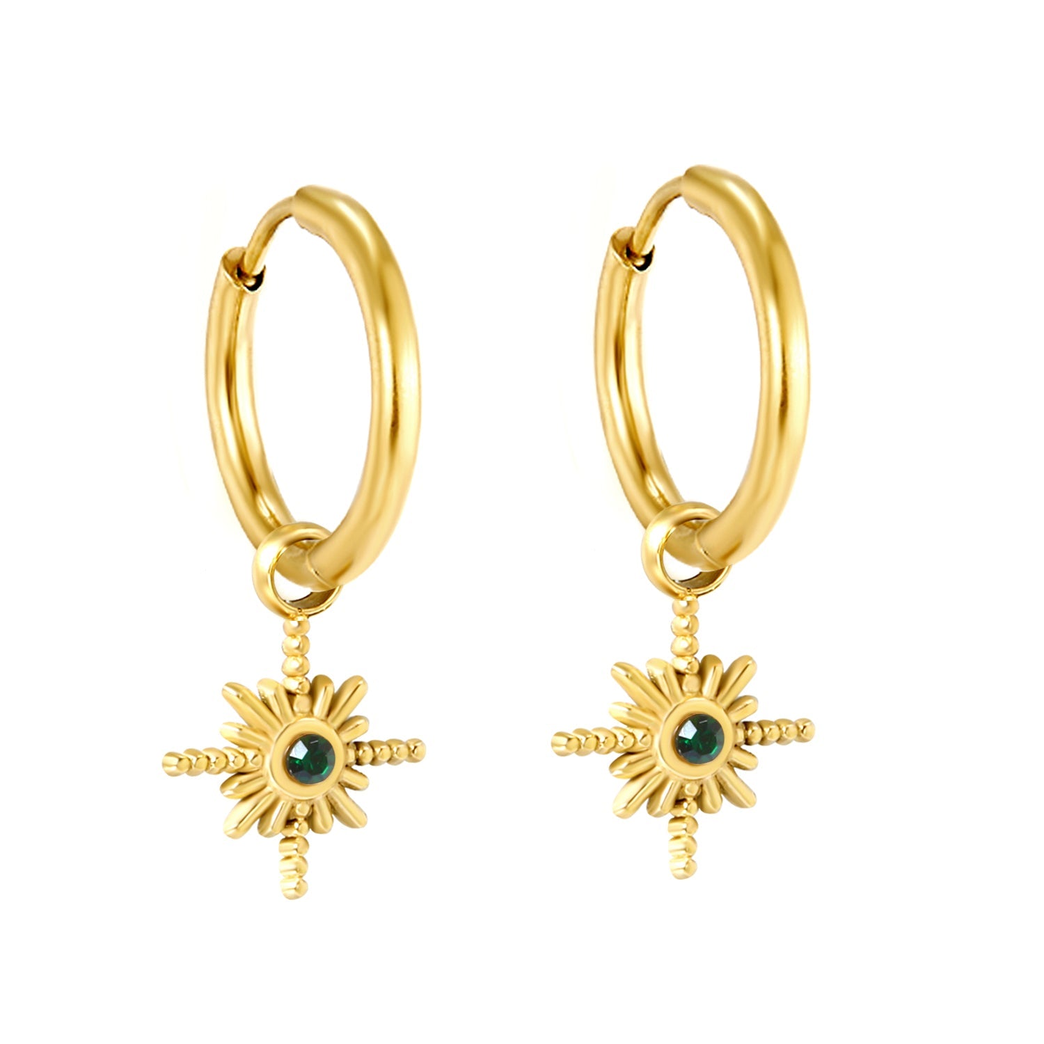 2*12mm I.D. earrings+11.2mm Polaris with white pearl/white/green zirconia earrings Gold color asonjewelry