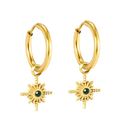 2*12mm I.D. earrings+11.2mm Polaris with white pearl/white/green zirconia earrings Gold color asonjewelry