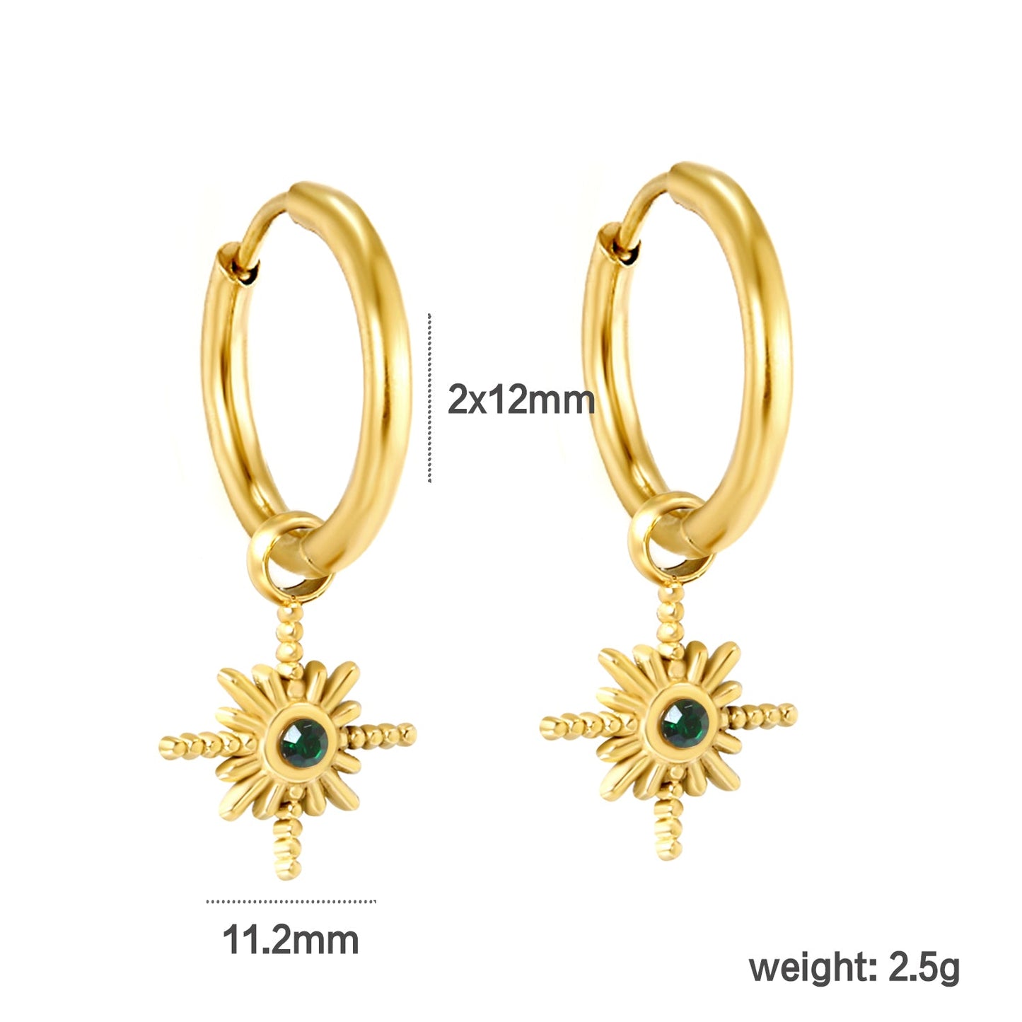 2*12mm I.D. earrings+11.2mm Polaris with white pearl/white/green zirconia earrings Gold color asonjewelry