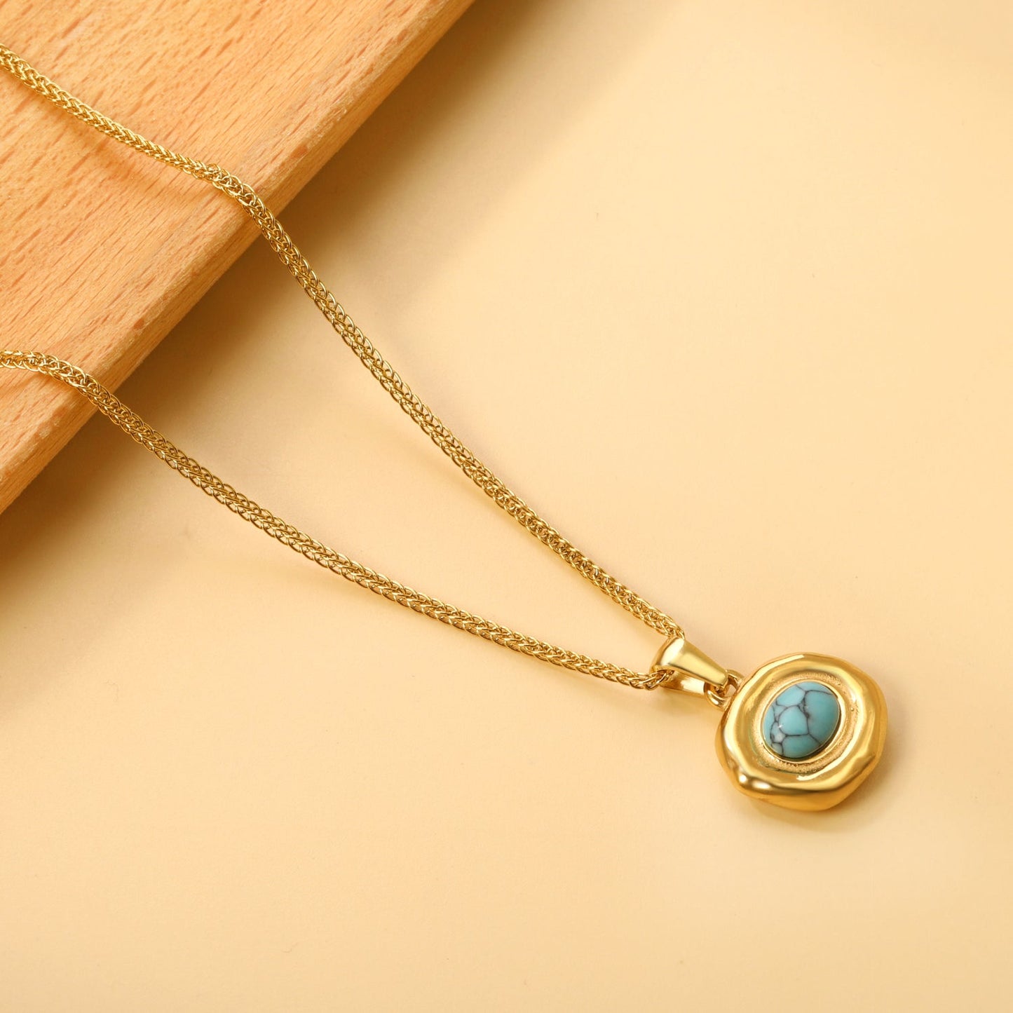 Oval shaped with oval blue turquoise pendant 16.2*14mm necklace 45+5cm asonjewelry