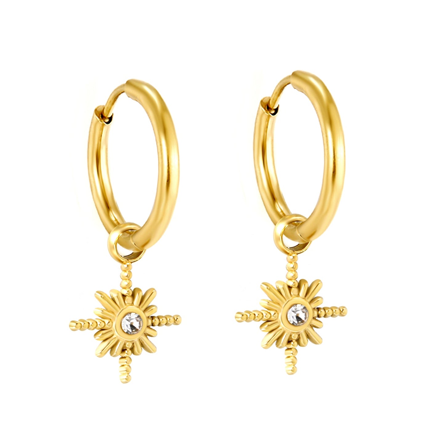 2*12mm I.D. earrings+11.2mm Polaris with white pearl/white/green zirconia earrings Gold color asonjewelry