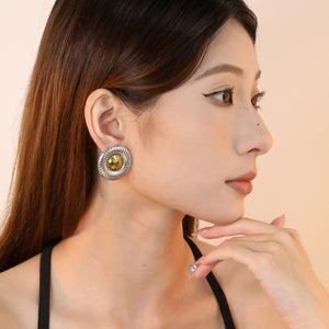 31.5mm Threaded Poached Egg Stud Earrings, Two-Tone Gold