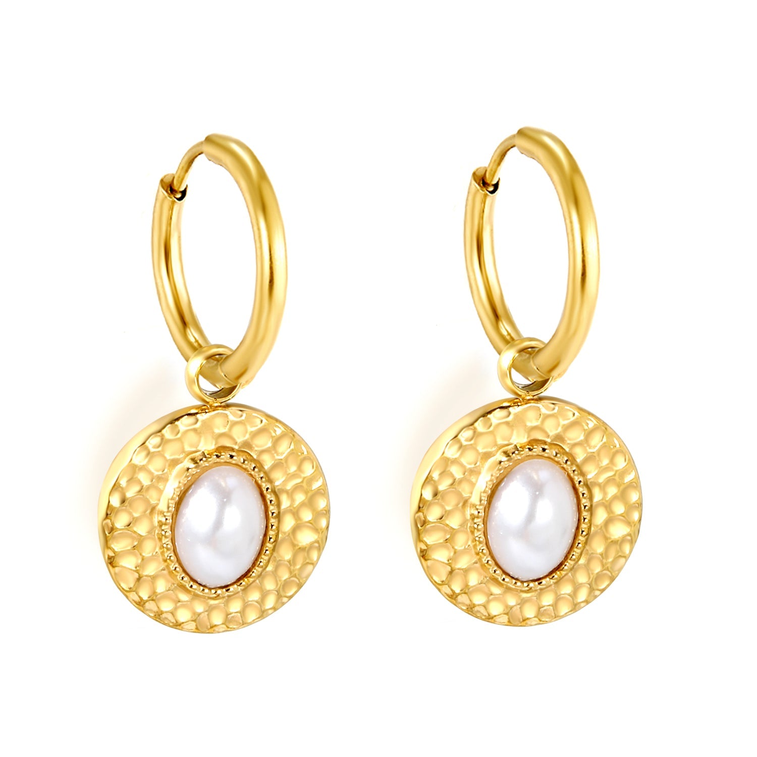 2*12mm I.D. earrings+15.5mm round cake stick imitation white pearl/pink crystal/tiger eye stone earrings gold color asonjewelry