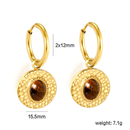 2*12mm I.D. earrings+15.5mm round cake stick imitation white pearl/pink crystal/tiger eye stone earrings gold color asonjewelry