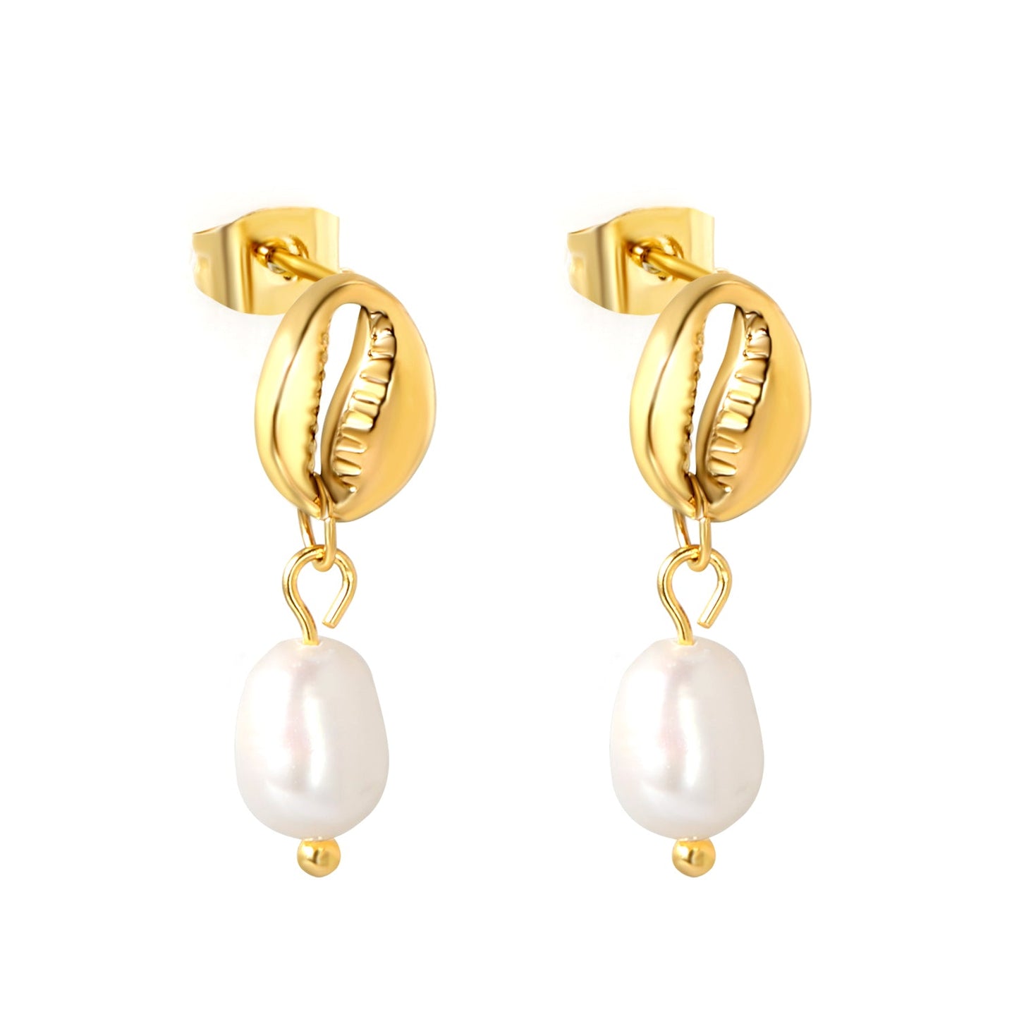 7.5*10mm Coffee Bean+6*8mm Freshwater Pearl Earrings Gold Color asonjewelry