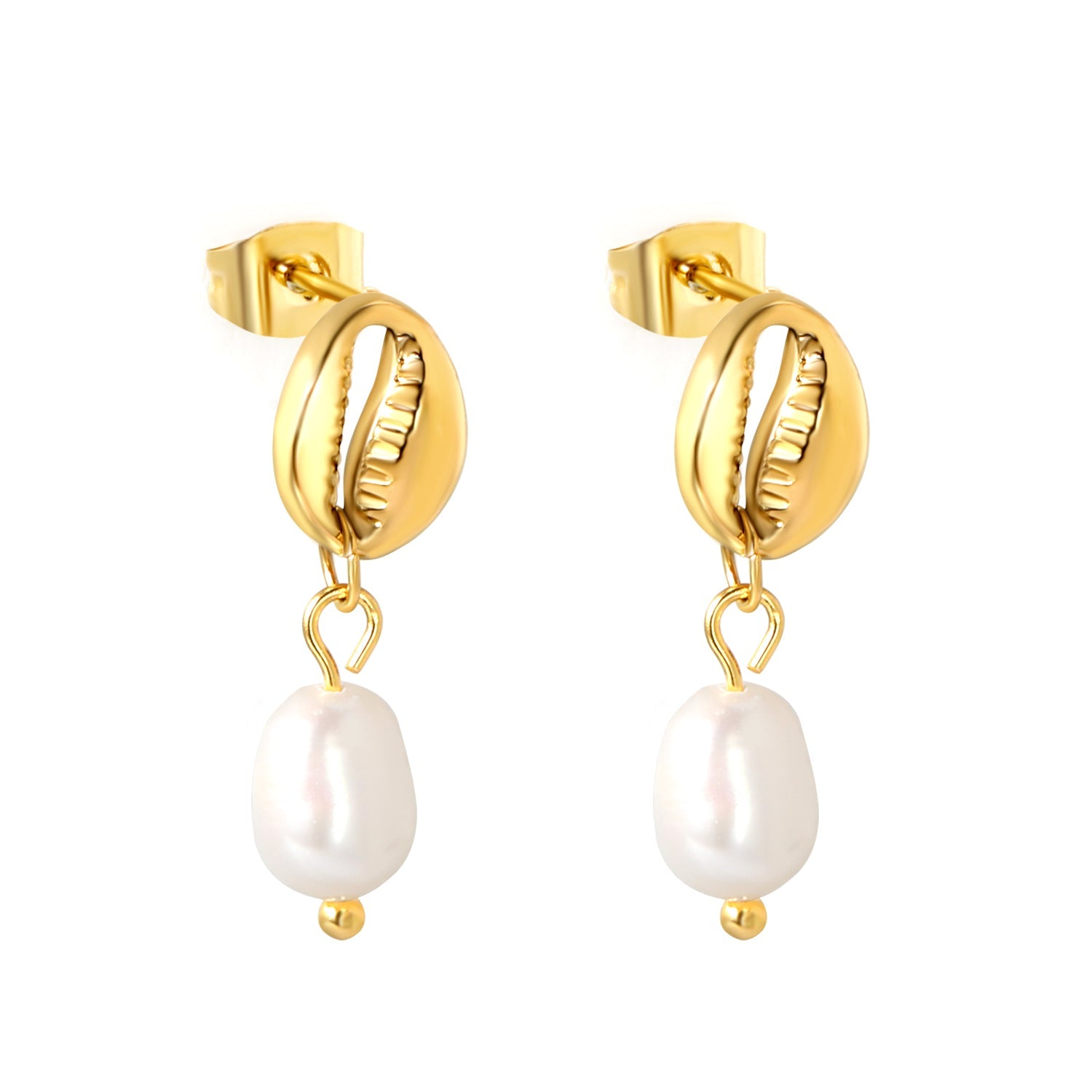 7.5*10mm Coffee Bean+6*8mm Freshwater Pearl Earrings Gold Color asonjewelry