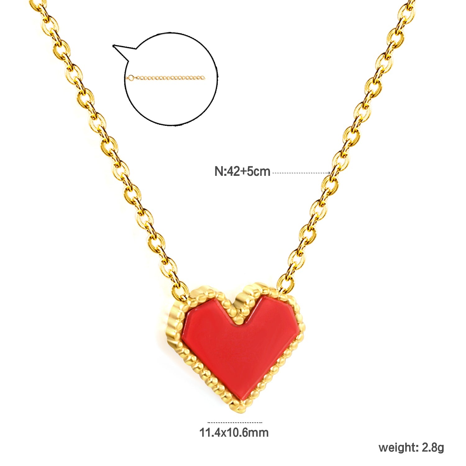 11.4*10.6mm Heart Shape Sticky White/Black/Red Acrylic Pendant 42+5cm+6mm Round Plaque Necklace Golden asonjewelry