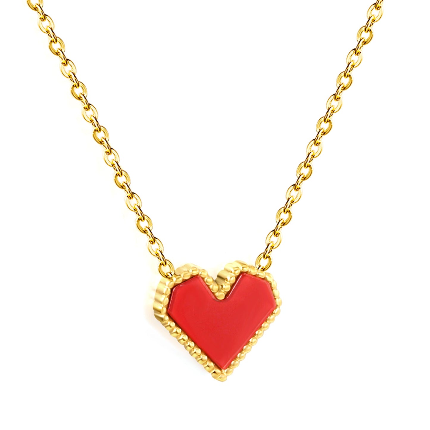 11.4*10.6mm Heart Shape Sticky White/Black/Red Acrylic Pendant 42+5cm+6mm Round Plaque Necklace Golden asonjewelry