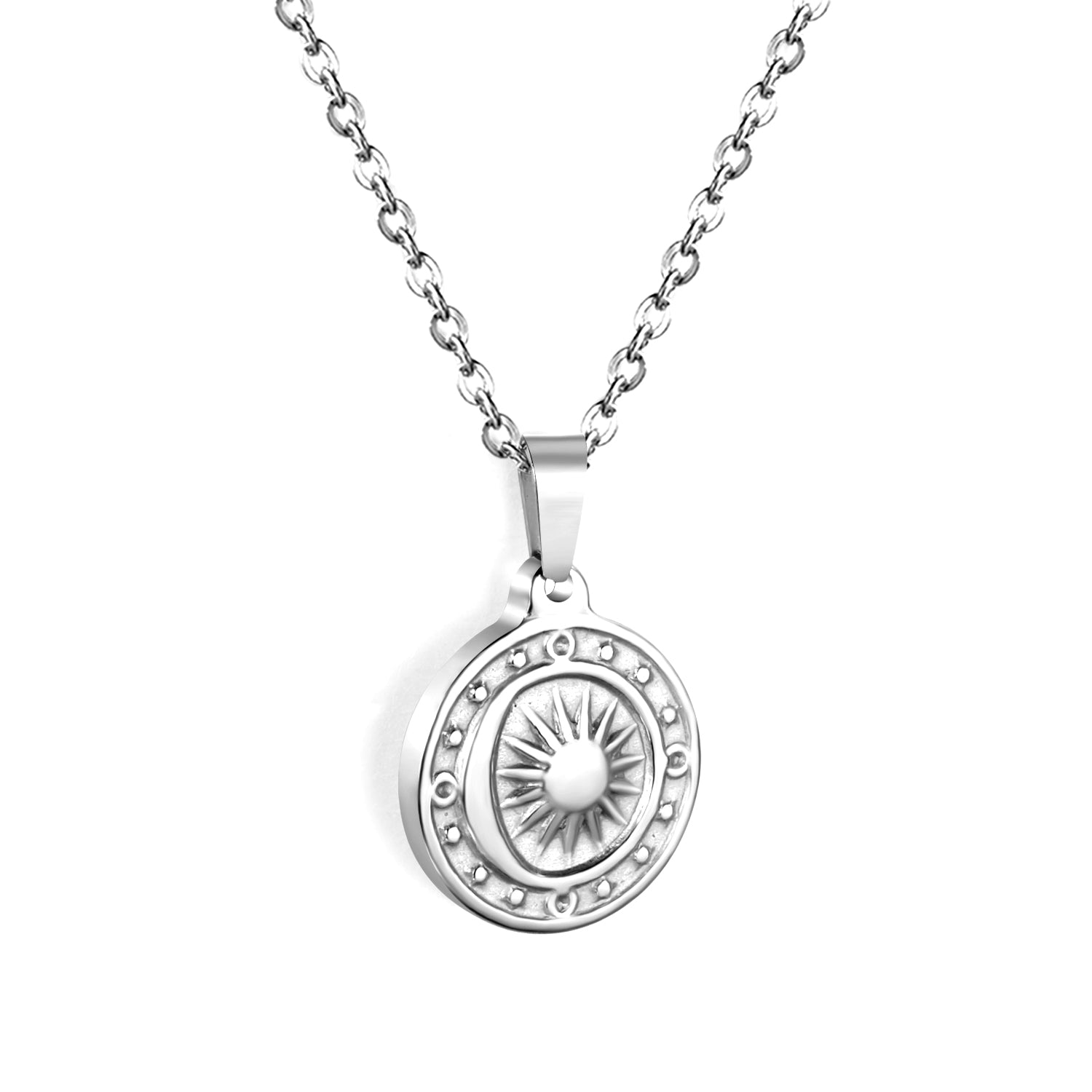 15.4mm Sun Moon Star Compass Pendant 45+5+6mm Necklace Steel/Golden asonjewelry