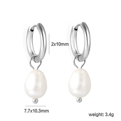 2*10mm inner diameter earrings + 7.7*10.3mm freshwater pearl earrings steel/golden color asonjewelry