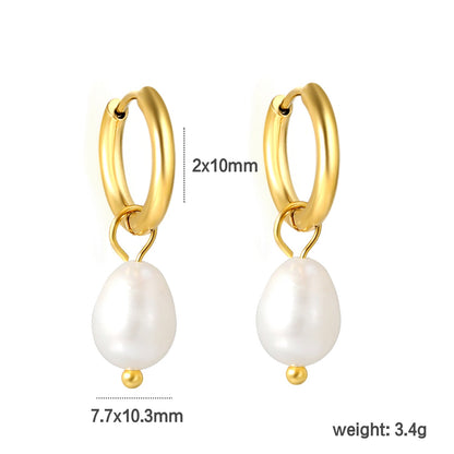 2*10mm inner diameter earrings + 7.7*10.3mm freshwater pearl earrings steel/golden color asonjewelry
