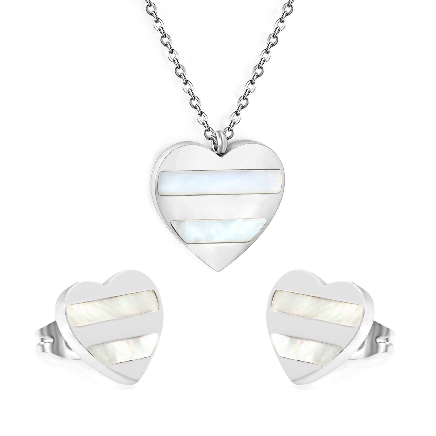 Heart Shape Sticky White Shell Set Steel/Gold Earrings:12*12mm Pendant:18*18mm 04Cross45+5cm+6mm Round Plaque asonjewelry