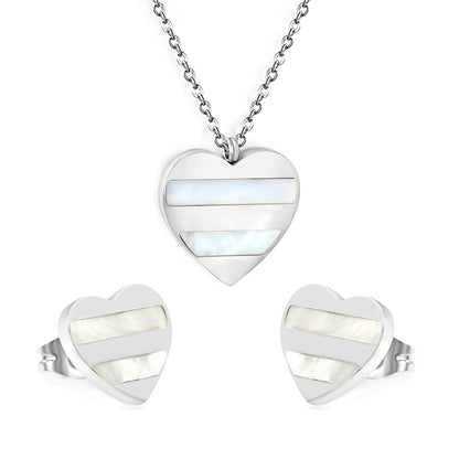 Heart Shape Sticky White Shell Set Steel/Gold Earrings:12*12mm Pendant:18*18mm 04Cross45+5cm+6mm Round Plaque asonjewelry