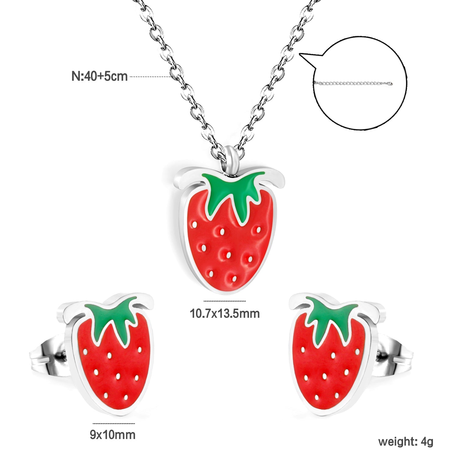 ¡°Strawberry with red oil drip accessories Set Steel color/golden 0.3 cross 40+5+6mm round plate Pendant: 10.7*13.5mm Earrings: 9*10mm asonjewelry