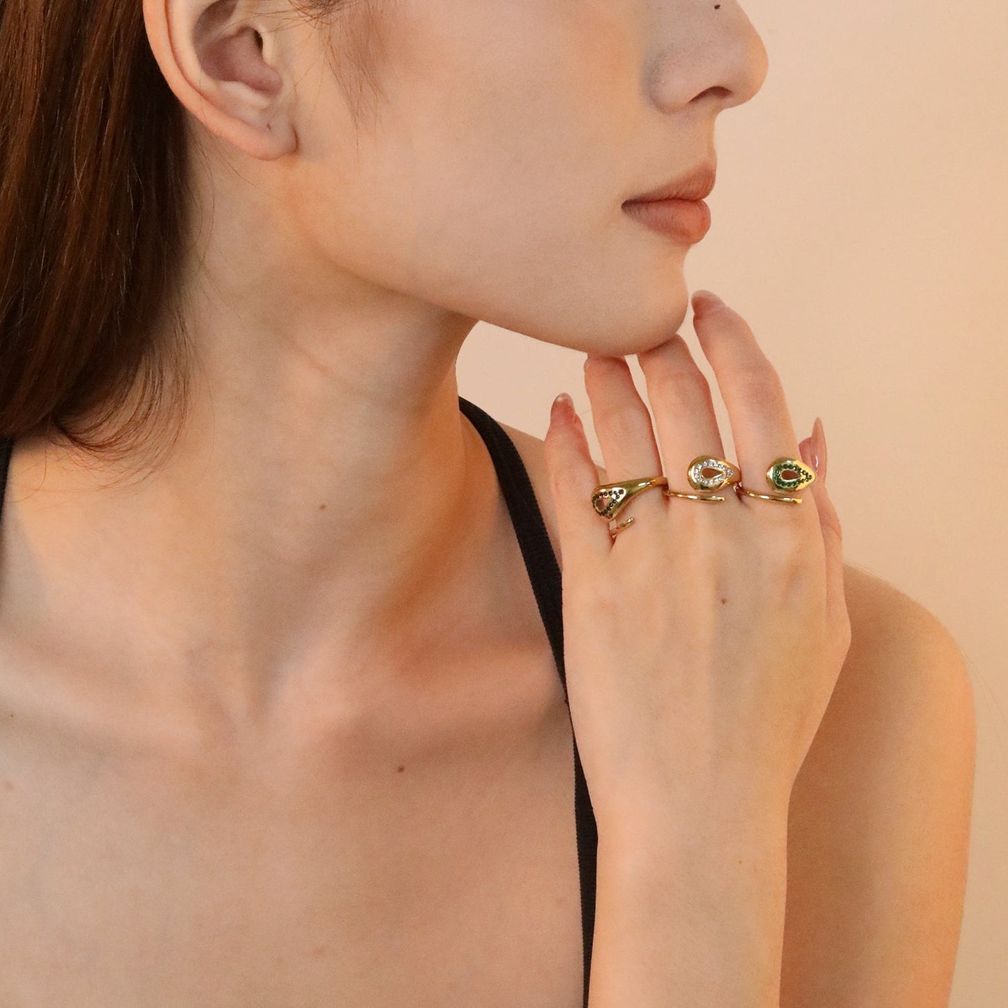 Wholesale 18K Gold Plated Teardrop Gemstone Ring Set Hypoallergenic asonjewelry