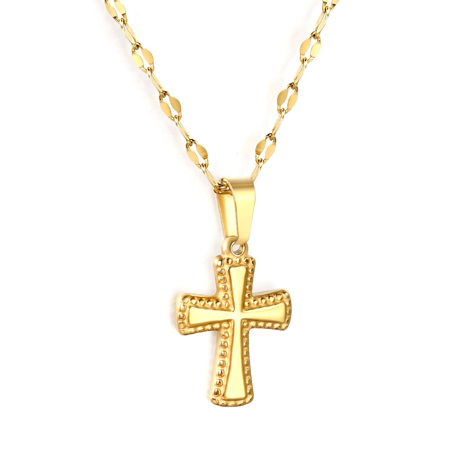 12.8x18.8mm cross pendant, 40cm lip chain + 5cm + 6mm round-shaped pendant, necklace, gold color asonjewelry