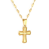 12.8x18.8mm cross pendant, 40cm lip chain + 5cm + 6mm round-shaped pendant, necklace, gold color
