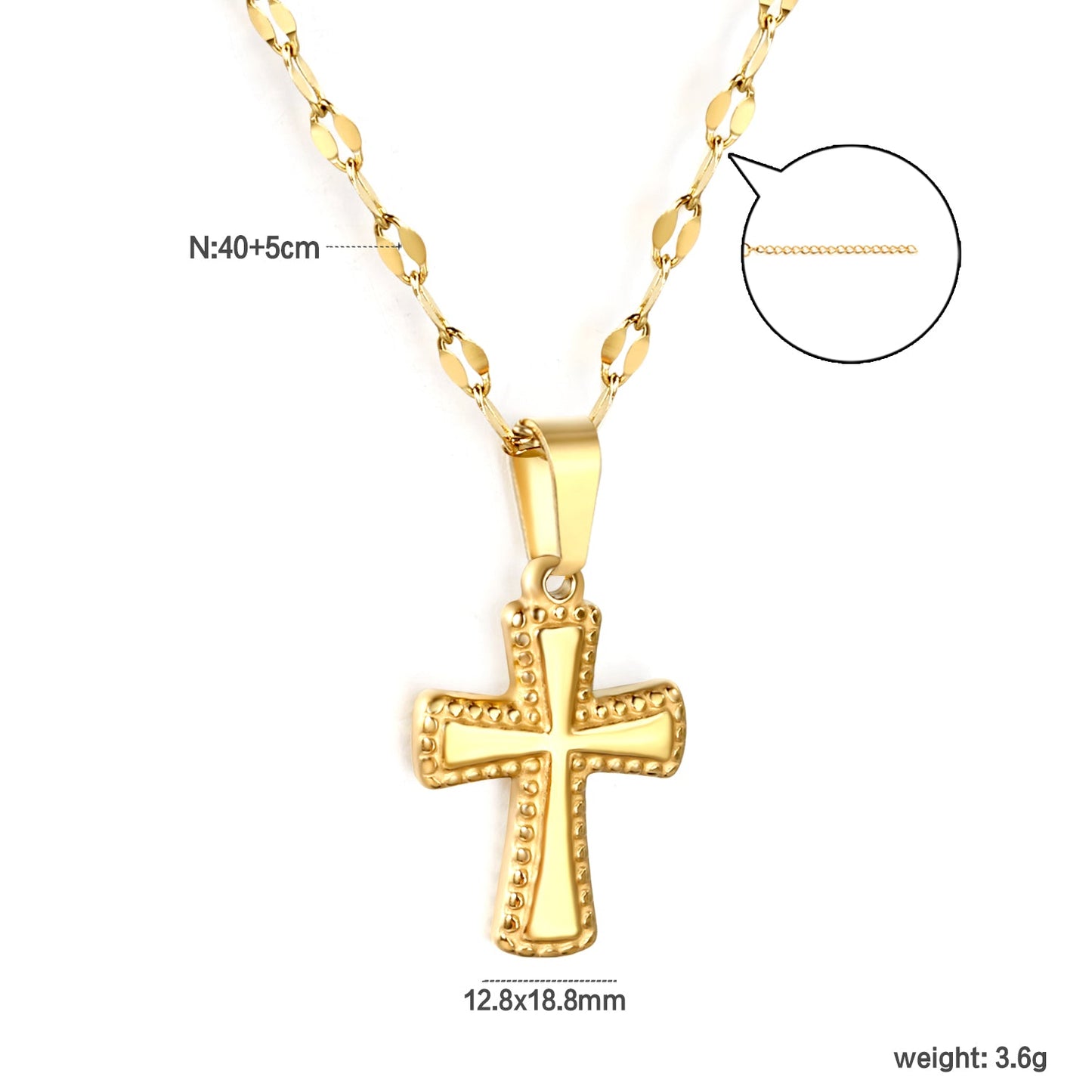 12.8x18.8mm cross pendant, 40cm lip chain + 5cm + 6mm round-shaped pendant, necklace, gold color asonjewelry