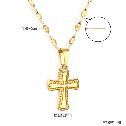12.8x18.8mm cross pendant, 40cm lip chain + 5cm + 6mm round-shaped pendant, necklace, gold color asonjewelry