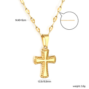 12.8x18.8mm cross pendant, 40cm lip chain + 5cm + 6mm round-shaped pendant, necklace, gold color