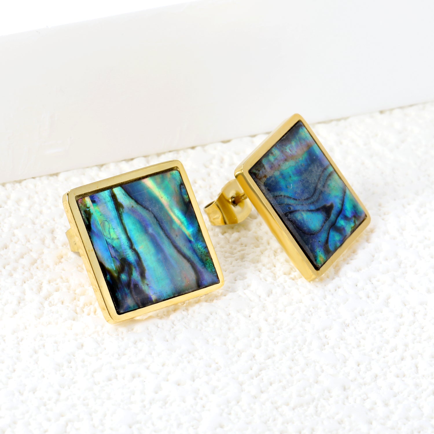 Square with oil drip colorful abalone shell earrings 15*15mm asonjewelry