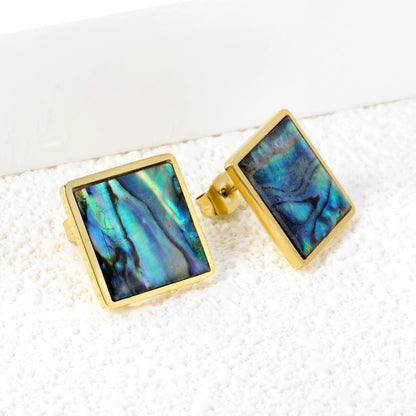 Square with oil drip colorful abalone shell earrings 15*15mm asonjewelry