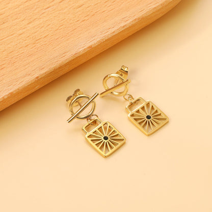 Square Cutout with Green Diamonds + Round Circle Horizontal Bar Earrings 15*28mm asonjewelry