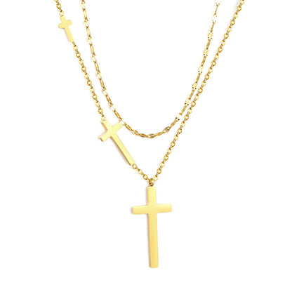 15 x 31.3mm + 10 x 19.4mm + 4.9 x 10mm Cross Pendant Lip Chain 40 + Cross Chain 45 + 5cm Double Chain Necklace, Gold asonjewelry