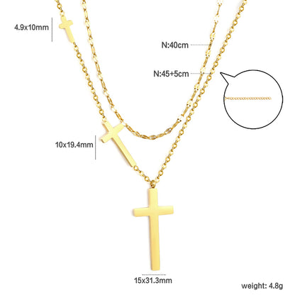 15 x 31.3mm + 10 x 19.4mm + 4.9 x 10mm Cross Pendant Lip Chain 40 + Cross Chain 45 + 5cm Double Chain Necklace, Gold asonjewelry