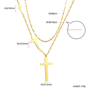15 x 31.3mm + 10 x 19.4mm + 4.9 x 10mm Cross Pendant Lip Chain 40 + Cross Chain 45 + 5cm Double Chain Necklace, Gold