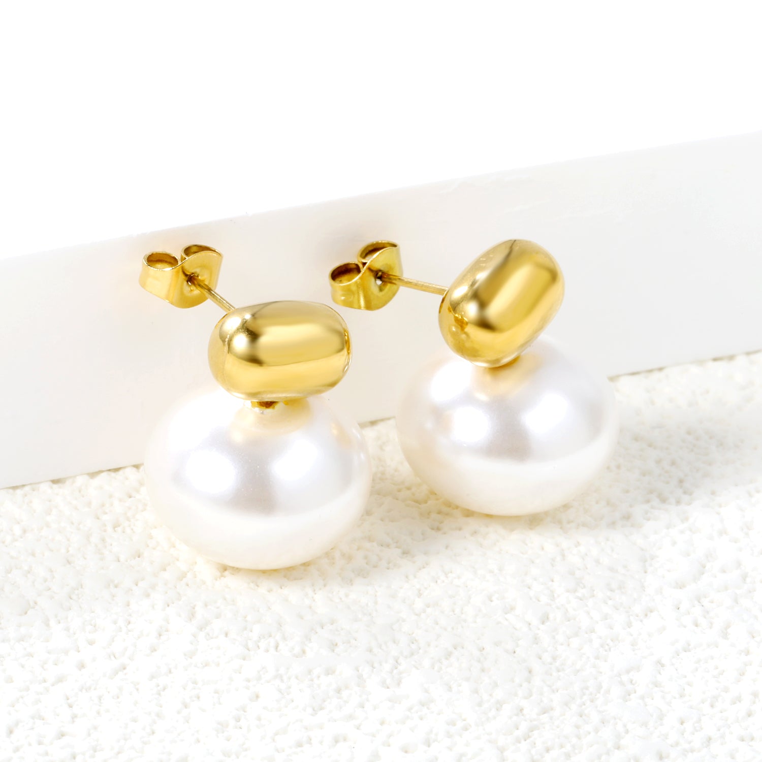 10.6*6.5mm Hollow Cylinder with Flat Round White Pearl Earrings 16.2*12.2mm asonjewelry