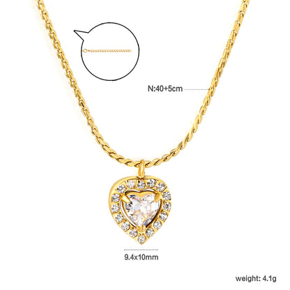 9.4*10mm Heart CNC White Zirconium Circle Pendant 40+5cm+6mm Necklace Golden asonjewelry