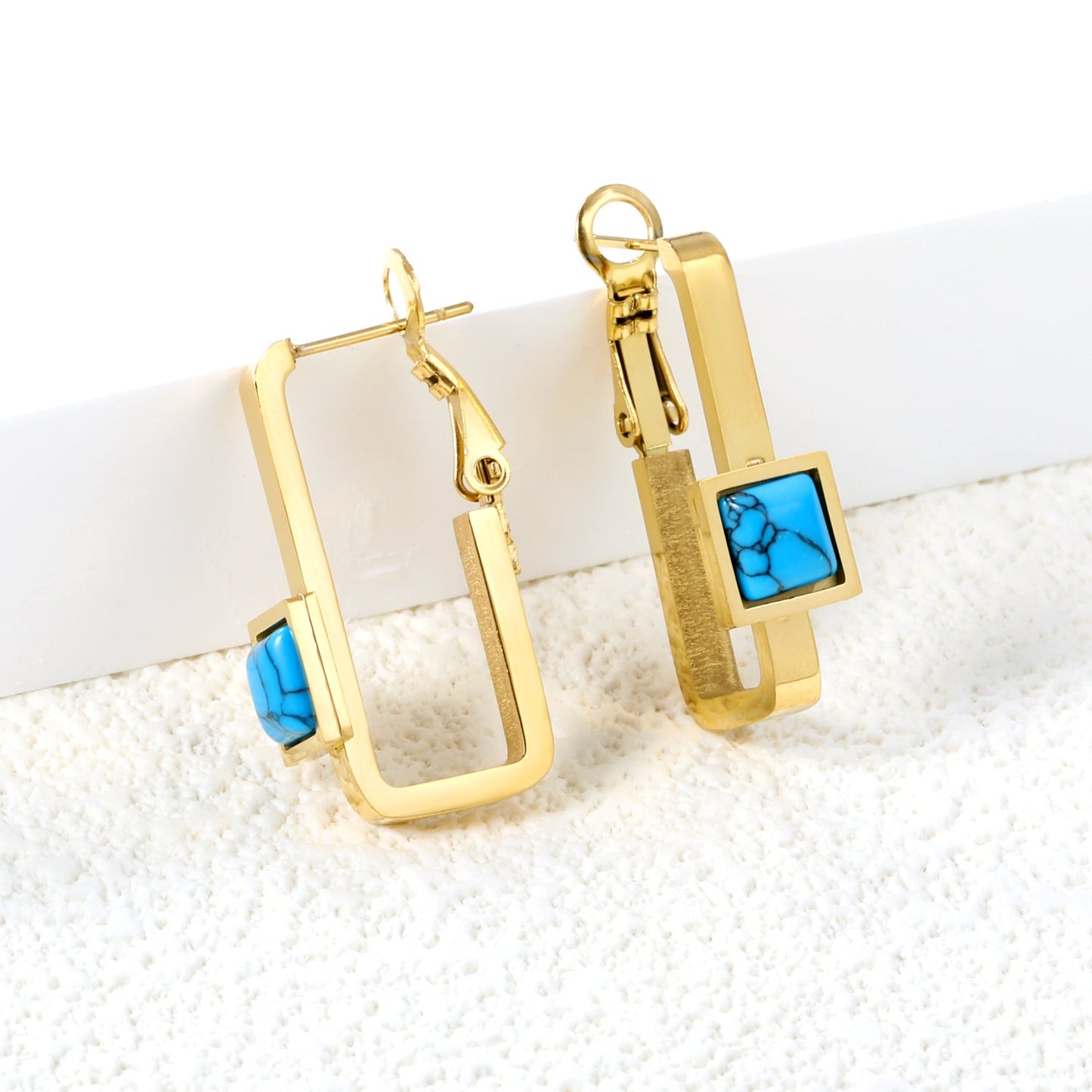 1.8*2.9*27mm Rectangle Loop with Square Turquoise Earrings 8.2*8.2mm asonjewelry