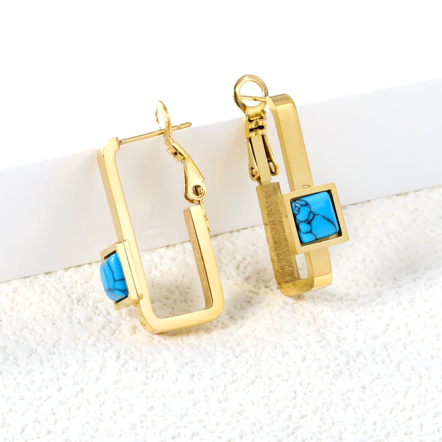 1.8*2.9*27mm Rectangle Loop with Square Turquoise Earrings 8.2*8.2mm asonjewelry