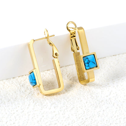 1.8*2.9*27mm Rectangle Loop with Square Turquoise Earrings 8.2*8.2mm asonjewelry
