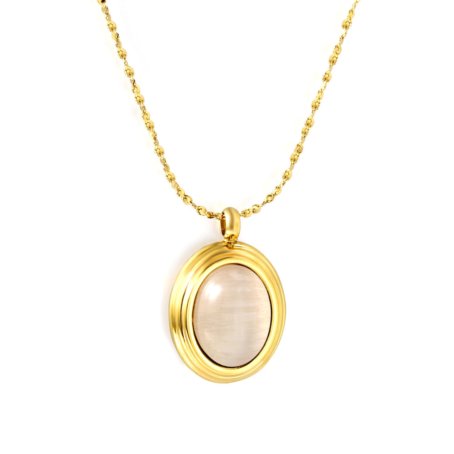 14*17mm oval with white/rose cat's eye/tiger's eye pendant 40+5cm+6mm round necklace gold color asonjewelry