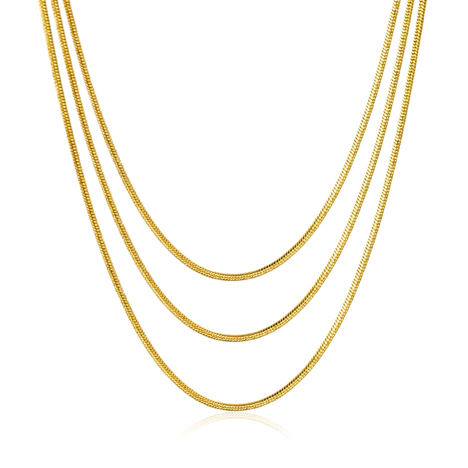 Sweater Chain 0.9 Round Snake 50+60+70cm+5cm+6mm Round Tail Plate Necklace Steel/Golden asonjewelry