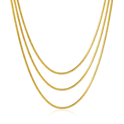 Sweater Chain 0.9 Round Snake 50+60+70cm+5cm+6mm Round Tail Plate Necklace Steel/Golden asonjewelry