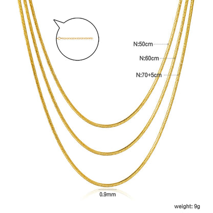 Sweater Chain 0.9 Round Snake 50+60+70cm+5cm+6mm Round Tail Plate Necklace Steel/Golden asonjewelry
