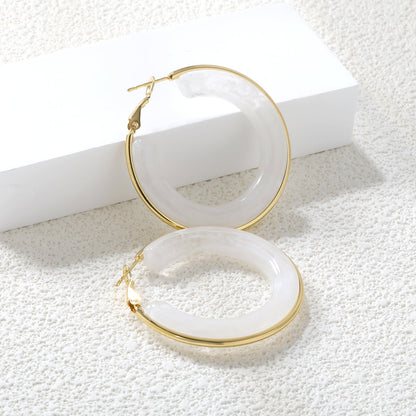 Round with White & Black & Green & Coffee Resin Loop Earrings 6.1*41.5mm asonjewelry